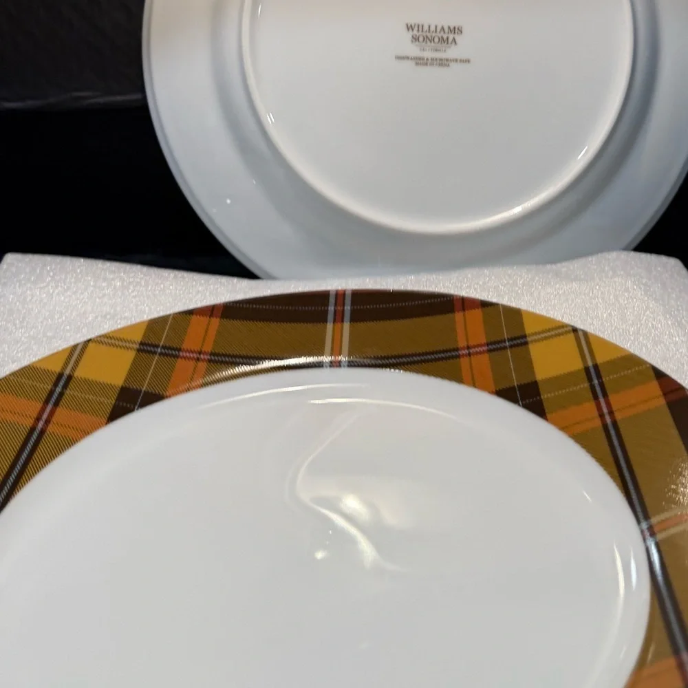 LAST ONE! New Williams Sonoma Autumn/Harvest Plaid Dinner Plate, 10 5/8”